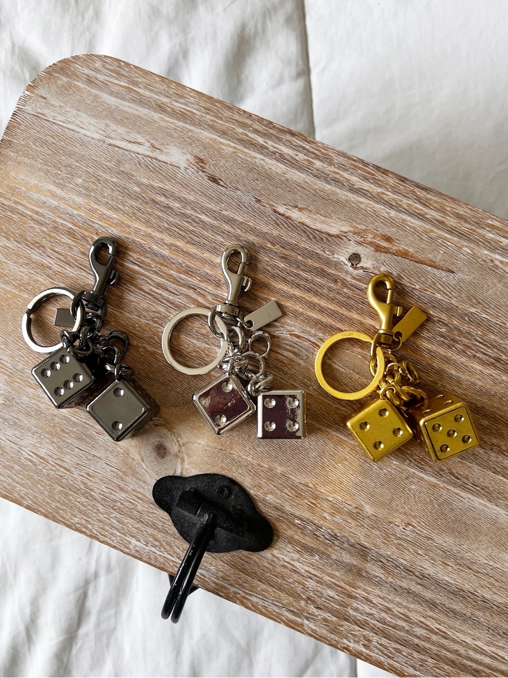 Cluster Lucky Dice Bag Charm Keychain Key Fob Silver, Gunmetal, Gold